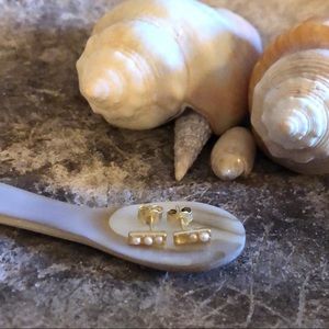 Genuine Pearl Embedded Bar Studs